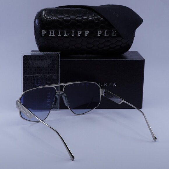 Philipp Plein SPP106M 0579 Aviator Sunglasses – Palladium/Blue - Picture 12 of 12